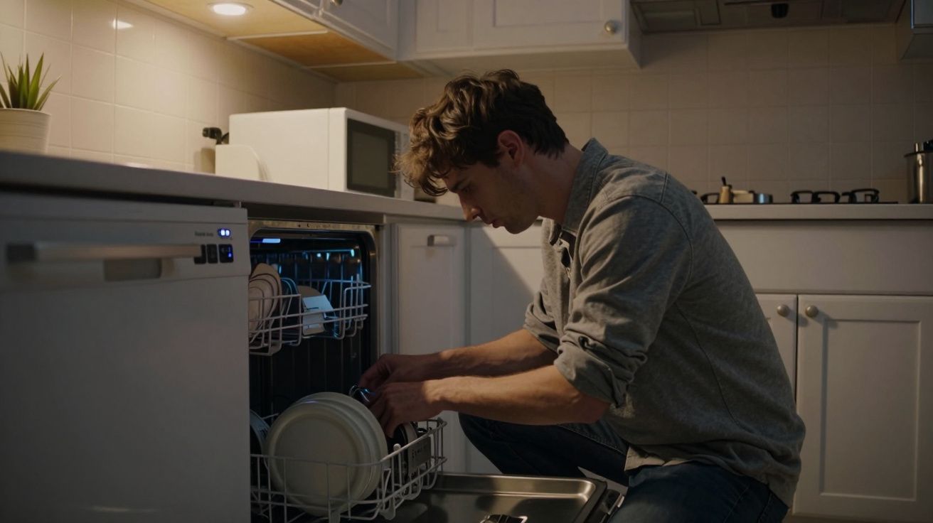Man loading dishes into a dishwasher in a modern kitchen.